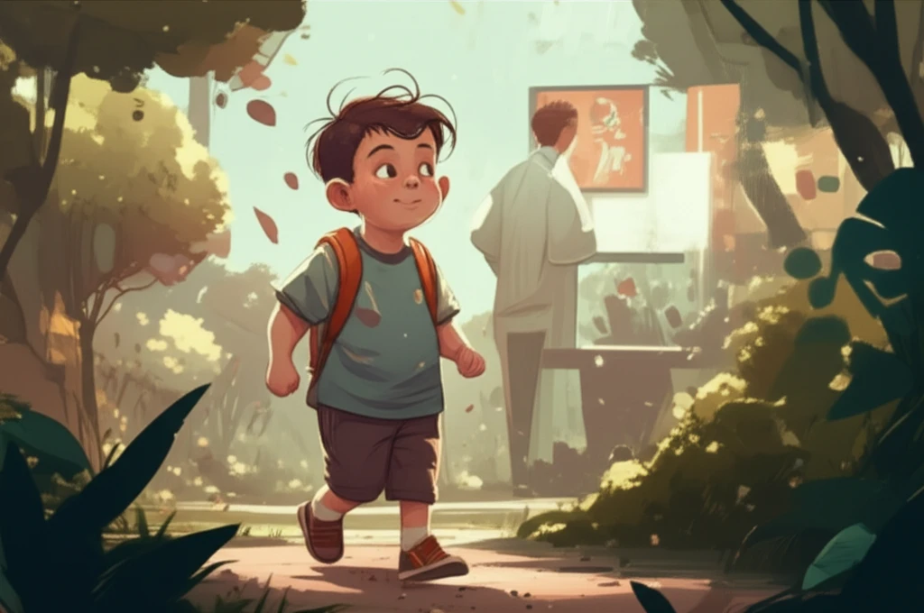 Illustration of a boy with DMD walking in a park with new treatment