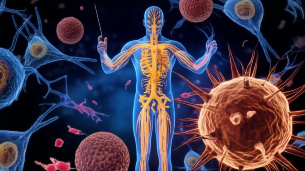 Illustration of Ikaros protein regulating immune cells in the human body, symbolizing its role in health and disease.