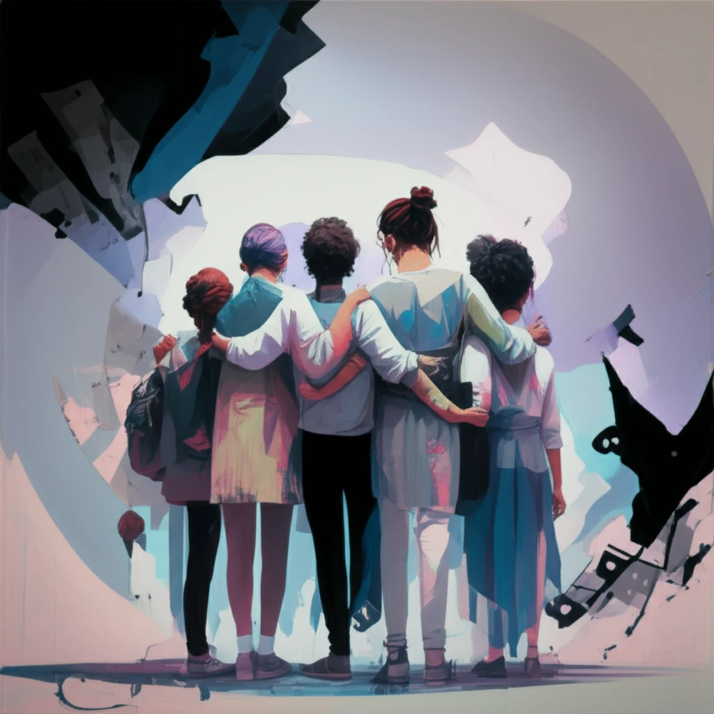 Illustration depicting community support and resilience in the face of racism and mental health challenges.