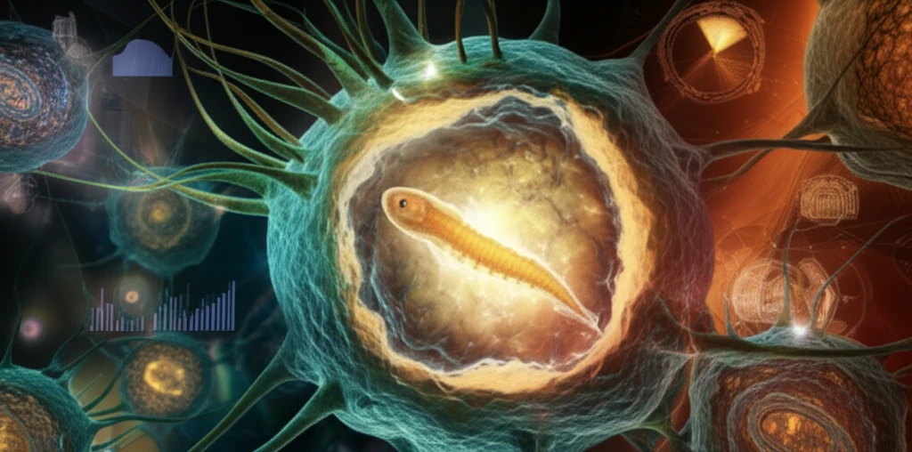 Illustration depicting the connection between ancient life and the human immune system.