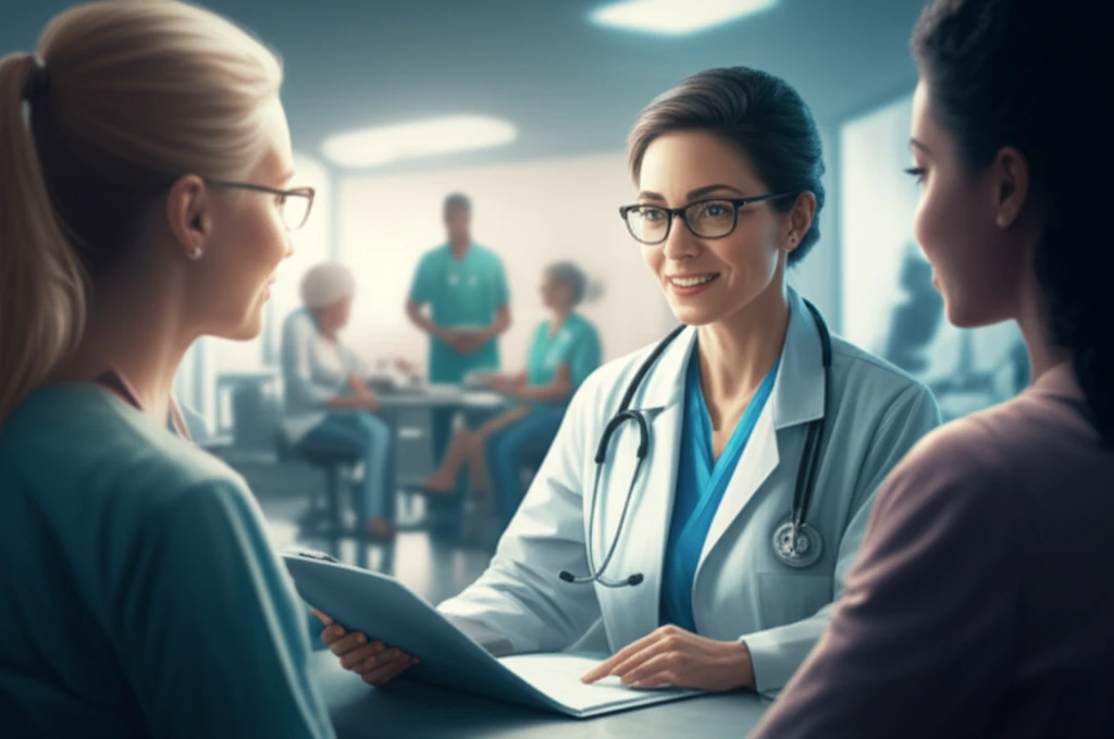 Illustration of a doctor and patient in a friendly clinic setting, emphasizing patient-centered care.