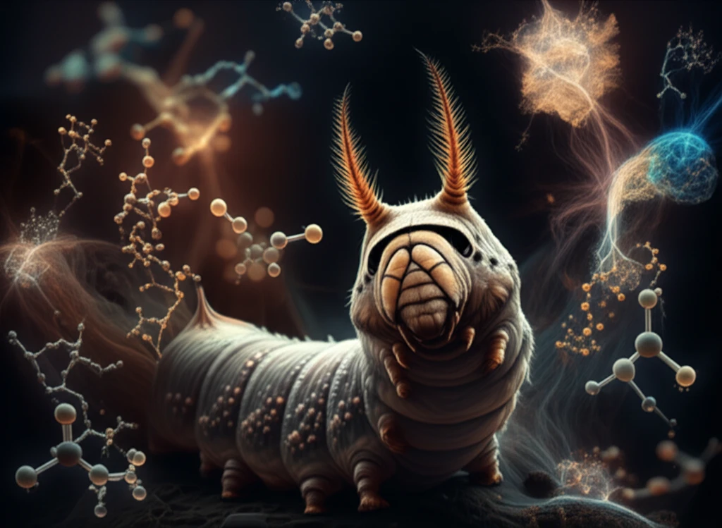 Illustration of a silkworm's antennae with scent and gene symbols.