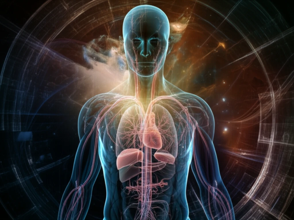 Illustration of a person with glowing internal organs, symbolizing nuclear medicine's view of the body.