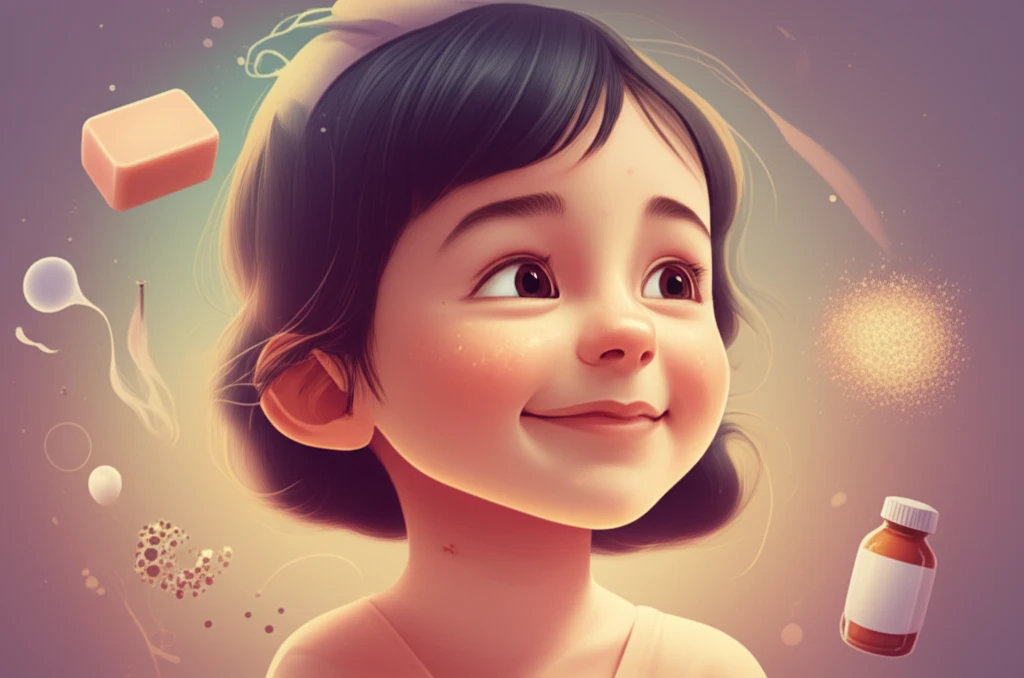 Illustration of a child with a mild skin rash, surrounded by symbols of potential triggers and allergens, emphasizing the importance of identifying and managing these conditions.