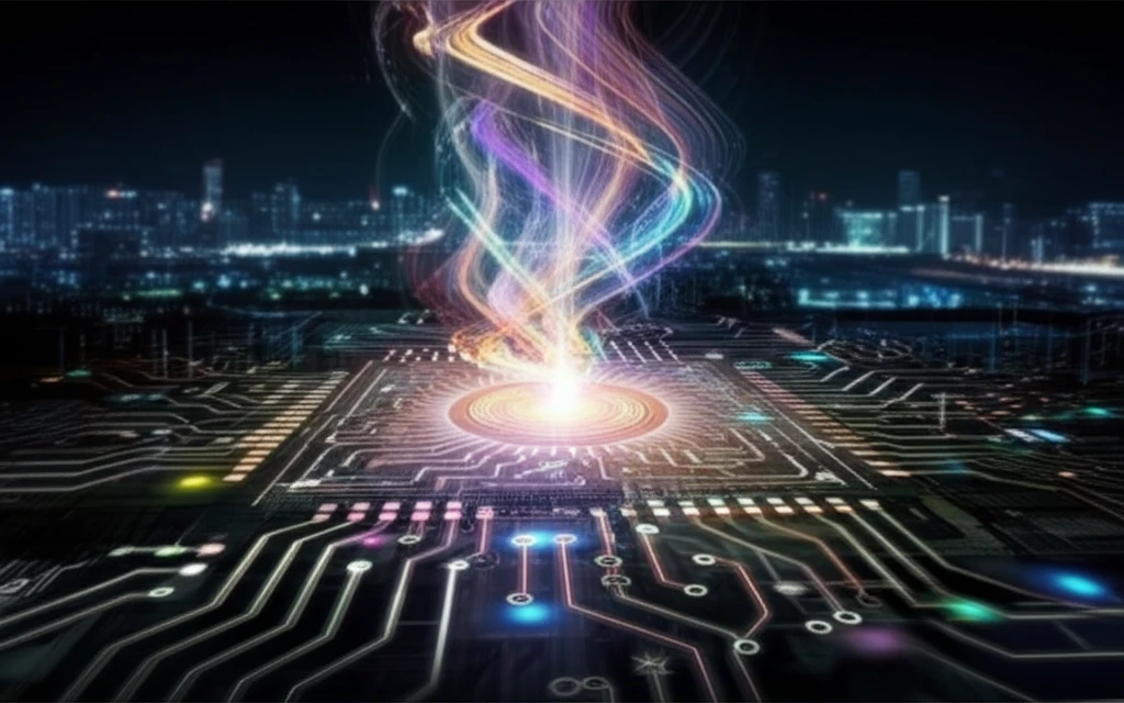 Futuristic circuit board with light pathways