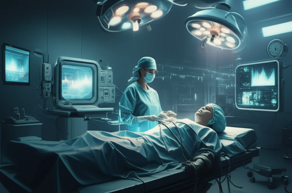 Illustration of an AI-powered telemonitoring system revolutionizing post-operative care for joint replacement patients.