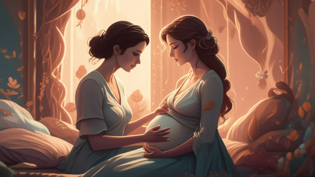 Illustration of a midwife supporting a pregnant woman during labor, symbolizing woman-centered care and empowerment.