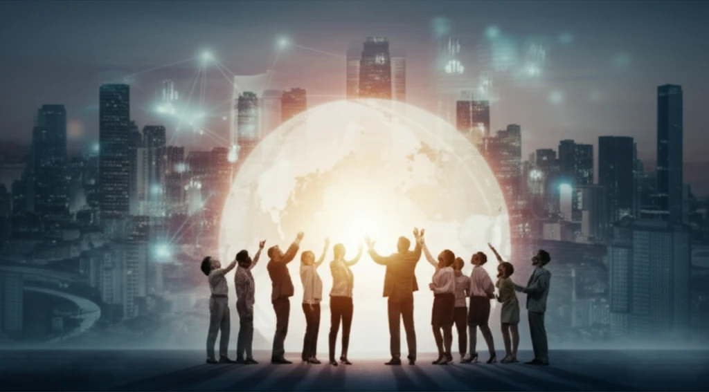 Illustration of diverse team members working together for success.