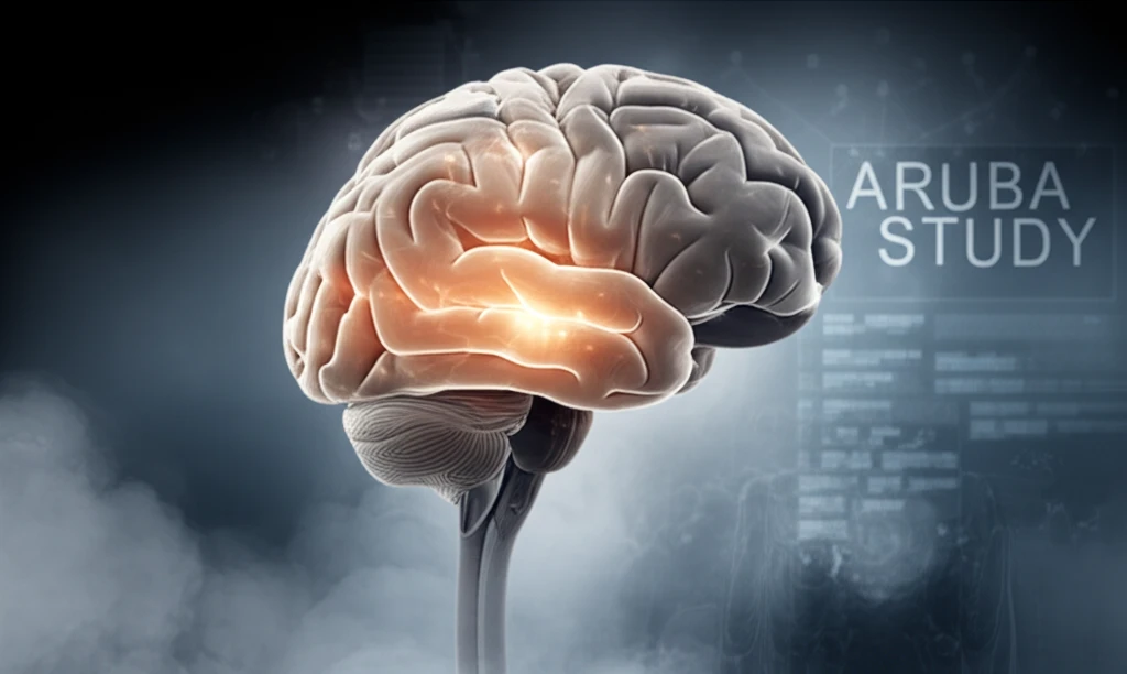 Digital illustration of a brain with visible arteries and veins, reflecting the ARUBA study's insights into AVM treatment.