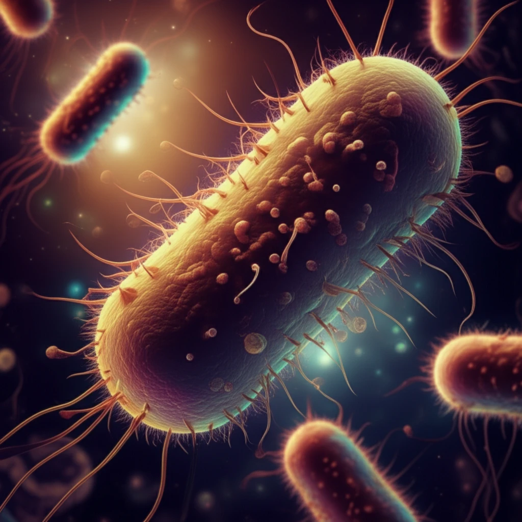 Illustration of the Pseudomonas oleovorans DSM 1045 bacterium, highlighting its intricate structure and potential for biotechnological applications. 
