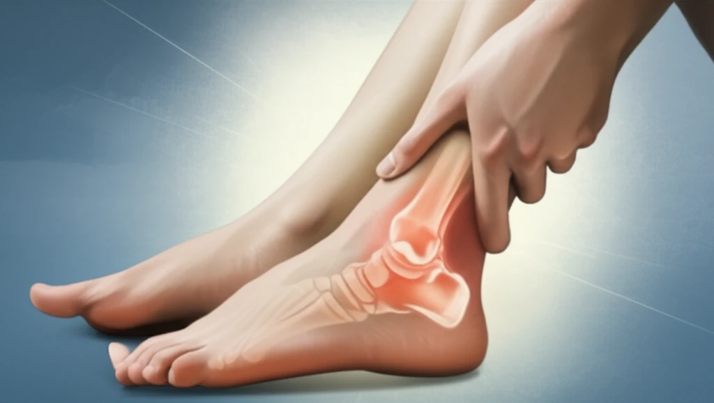 Illustration of a person experiencing gout with light radiating from the joint.