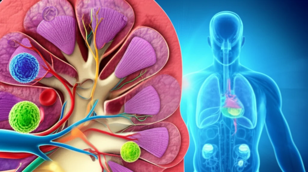 Illustration of kidney tissue with highlighted immune cells, symbolizing progress in kidney disease treatment.