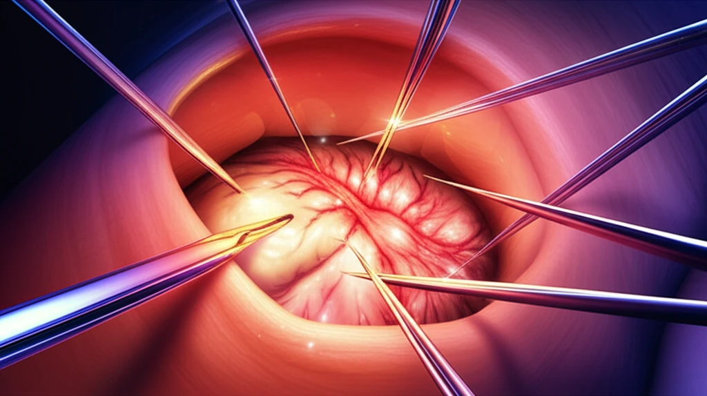 Digital illustration of rectovaginal fistula repair, highlighting surgical precision and hope.