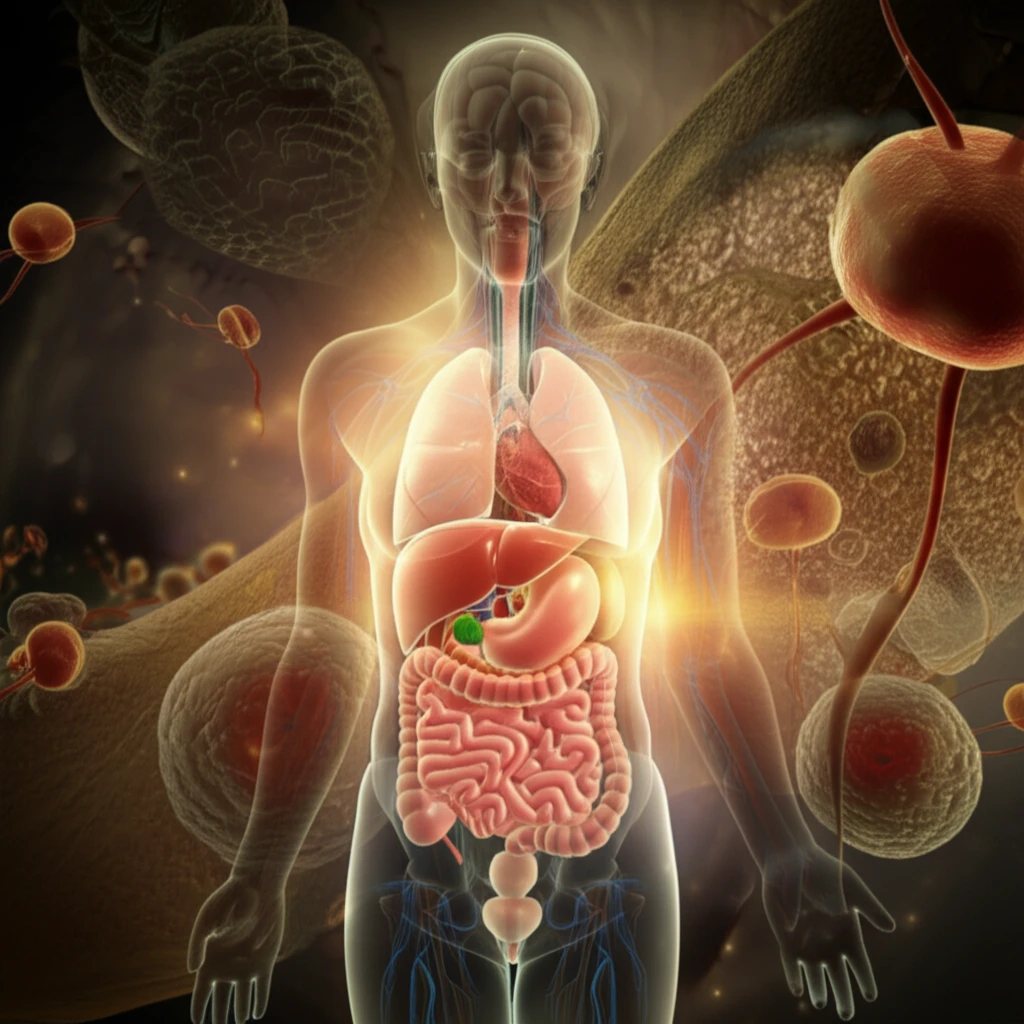 Digital illustration of the stem cell transplant procedure, highlighting the body's internal regeneration with bright, inviting colors and a medical theme.