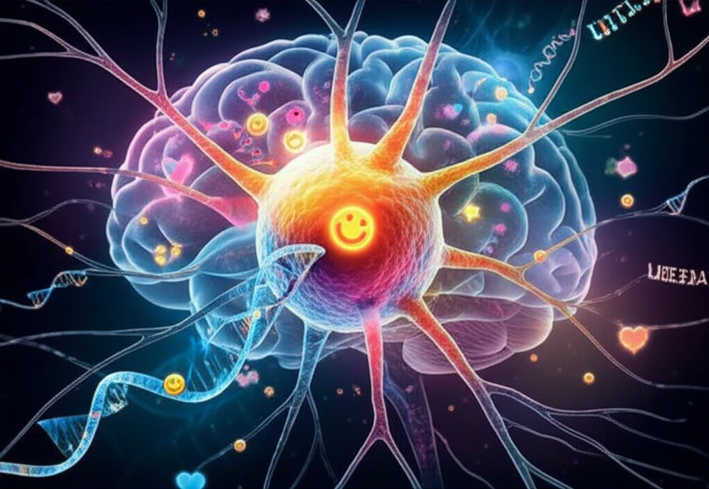 Illustration of a neuron, DNA strands, and the UBE3A gene, representing Angelman Syndrome.