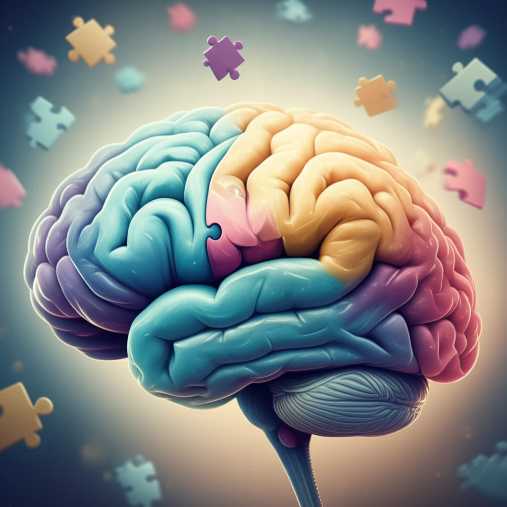 Illustration of a brain with puzzle pieces, symbolizing understanding and research in schizophrenia.
