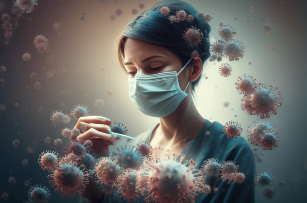 Illustration of a person protecting themself from the flu with preventative measures.