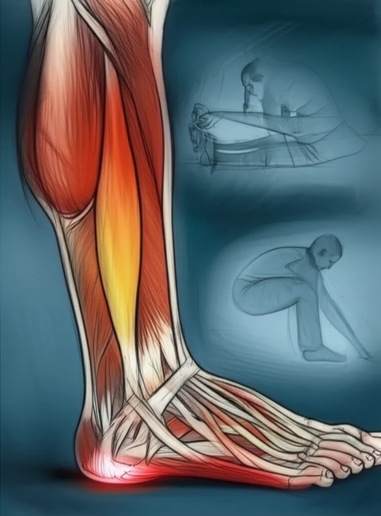 Illustration of a foot and ankle, highlighting gastrocnemius tightness and potential solutions.