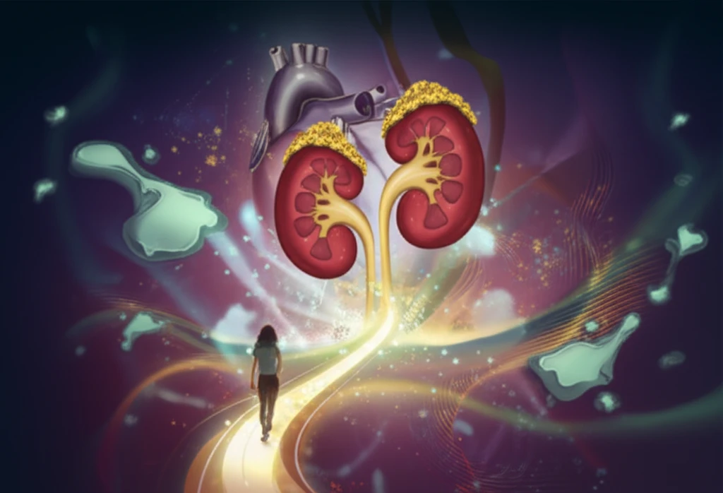 Illustration of heart and kidneys working together, with a path of wellness