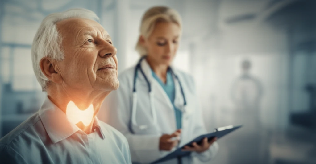 Illustration of a senior with thyroid health, symbolizing health, hope, and the importance of proactive care.