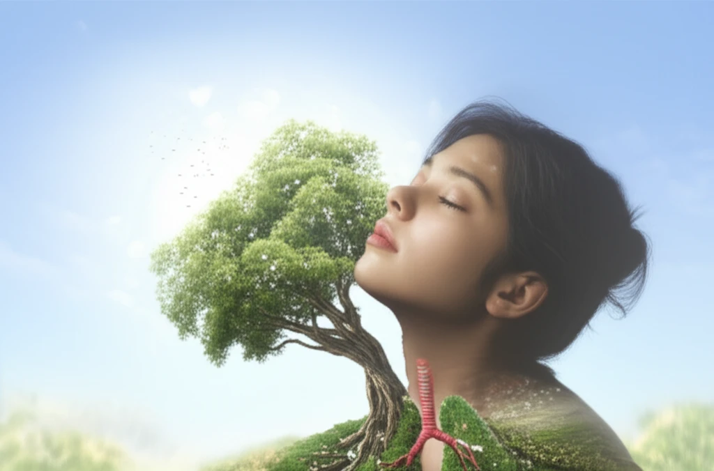 Illustration of a person breathing deeply, symbolizing healthy lungs and easy breathing.