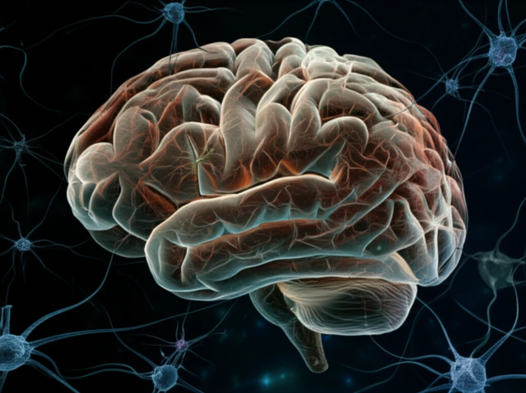 Illustration of a brain affected by prion disease, highlighting the spongy texture and protein aggregation.