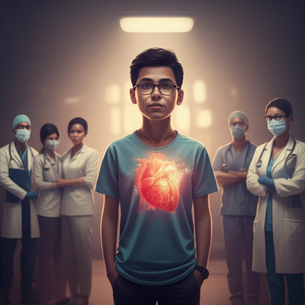 Illustration of a young adult with CHD embracing the future, with a heart-shaped light and supportive figures.