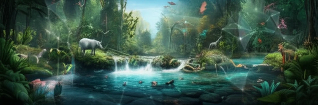 A digital illustration depicting a thriving ecosystem with a subtle, hidden representation of emerging contaminants, conveying a message of awareness and protection.