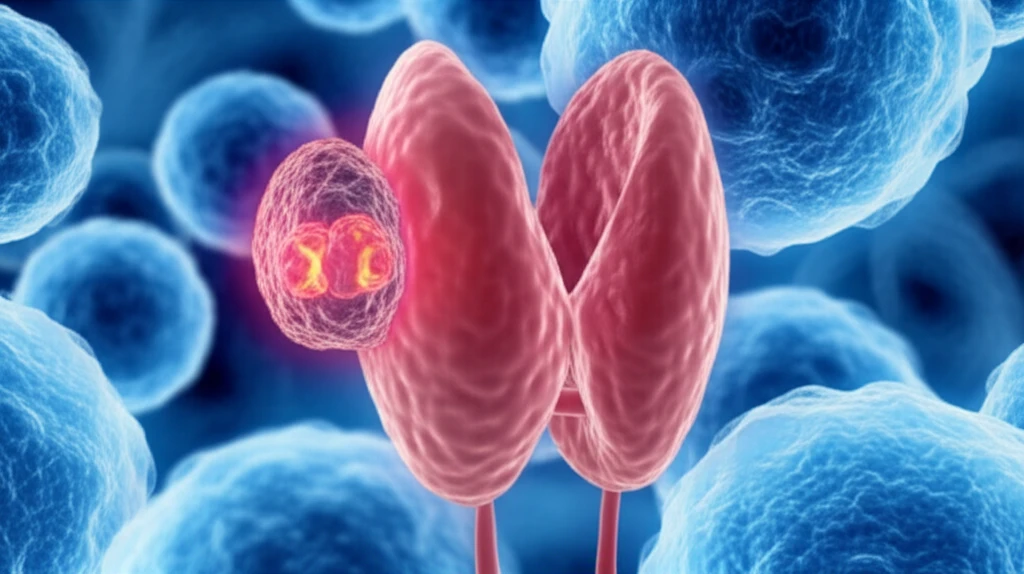 Illustration of a parathyroid gland affected by carcinoma, showcasing its complexities.
