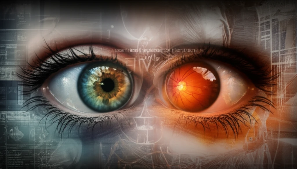 Illustration of a child's eye with healthy and affected foveas, representing the study's findings on HIV and retinal health.