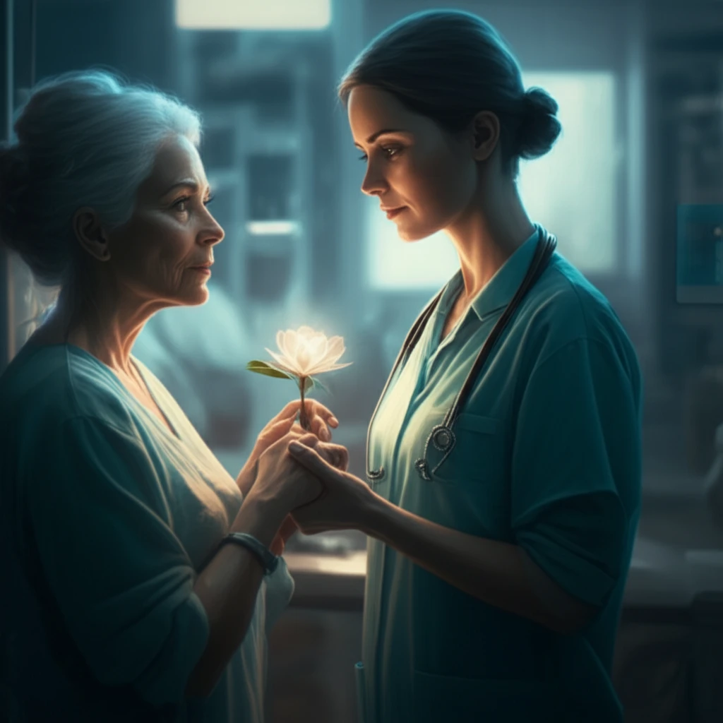 An oncology nurse providing compassionate care to a patient