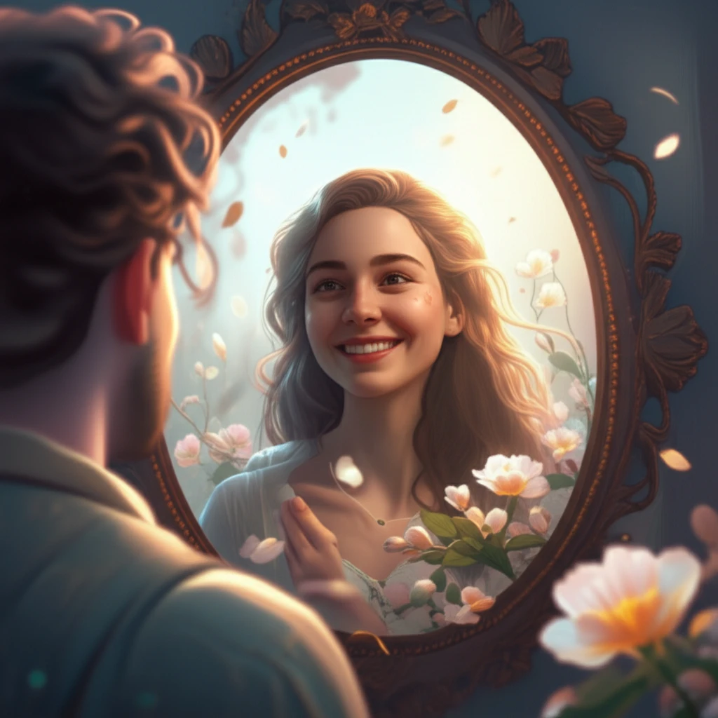 A person gazing into a mirror and seeing a positive, drug-free future