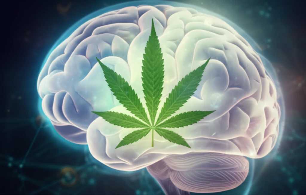 Illustration of a brain overlaid with a cannabis leaf, symbolizing CBD treatment for epilepsy.