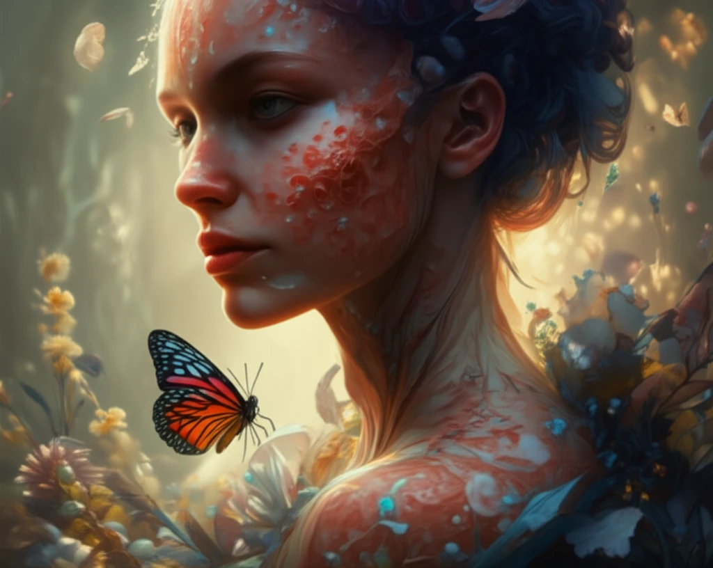 Illustration representing the impact of mental health in burn recovery, with scars and a supportive presence.