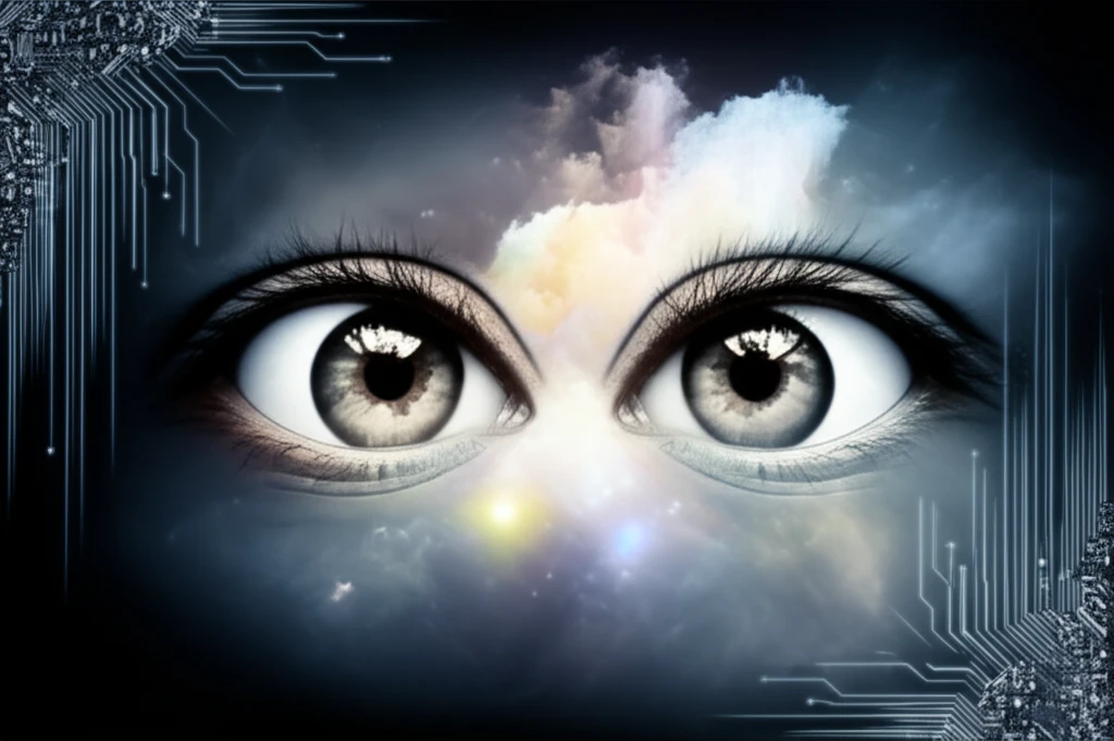 Illustration of two eyes, one slightly misaligned, representing fixation disparity and the brain's role in visual processing.