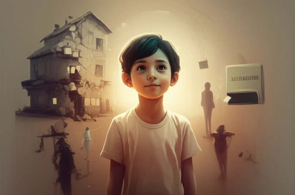 Illustration depicting a child surrounded by socioeconomic challenges, symbolizing their impact on mental health