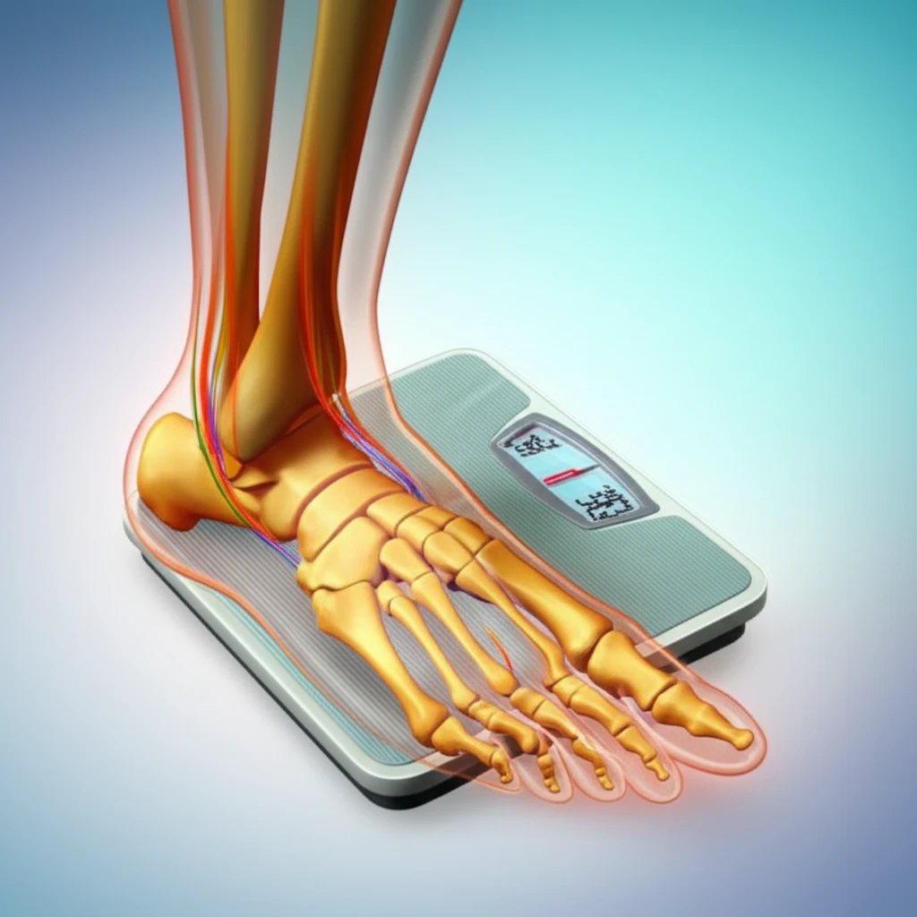 Illustration of a foot under pressure, with highlighted angles, in a weight-bearing radiograph.