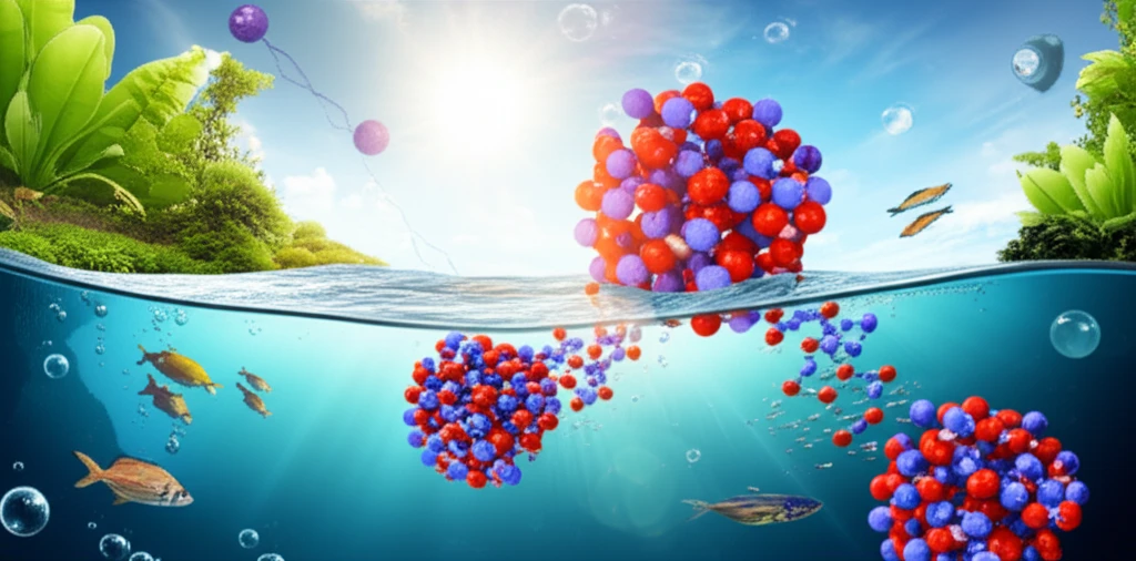Illustration of a LaFeO3/Bentonite nanocomposite cleaning water, representing a breakthrough in wastewater treatment.