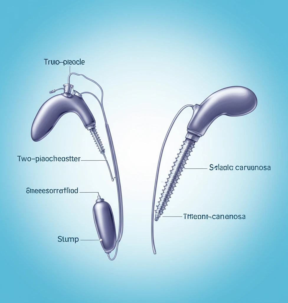 Illustration comparing two-piece and three-piece penile prostheses for patient education.