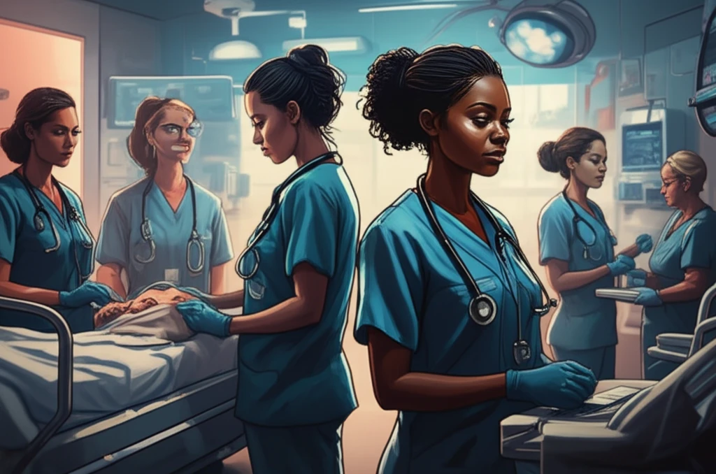 Digital illustration of emergency nurses providing family-centered care in a South African hospital.