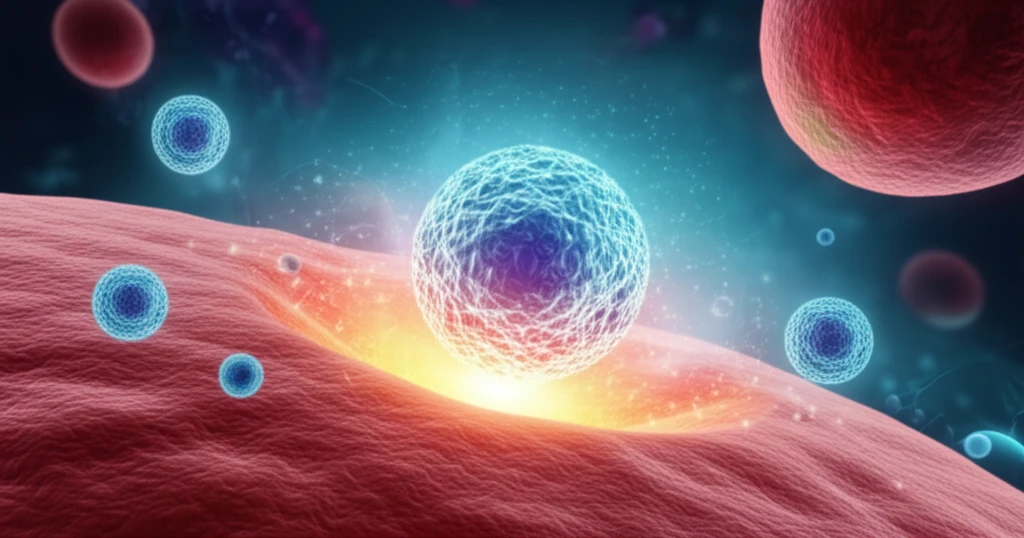 Illustration of glimepiride nanosuspension entering a cell, showing the future of diabetes treatment.