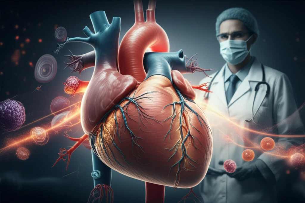 Illustration depicting the interplay of heart health, inflammation, and medical treatments.