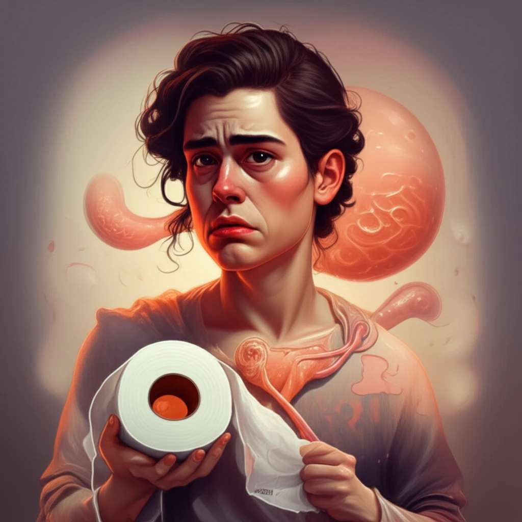 Illustration of a person with toilet paper, symbolizing chronic diarrhea and microscopic colitis.