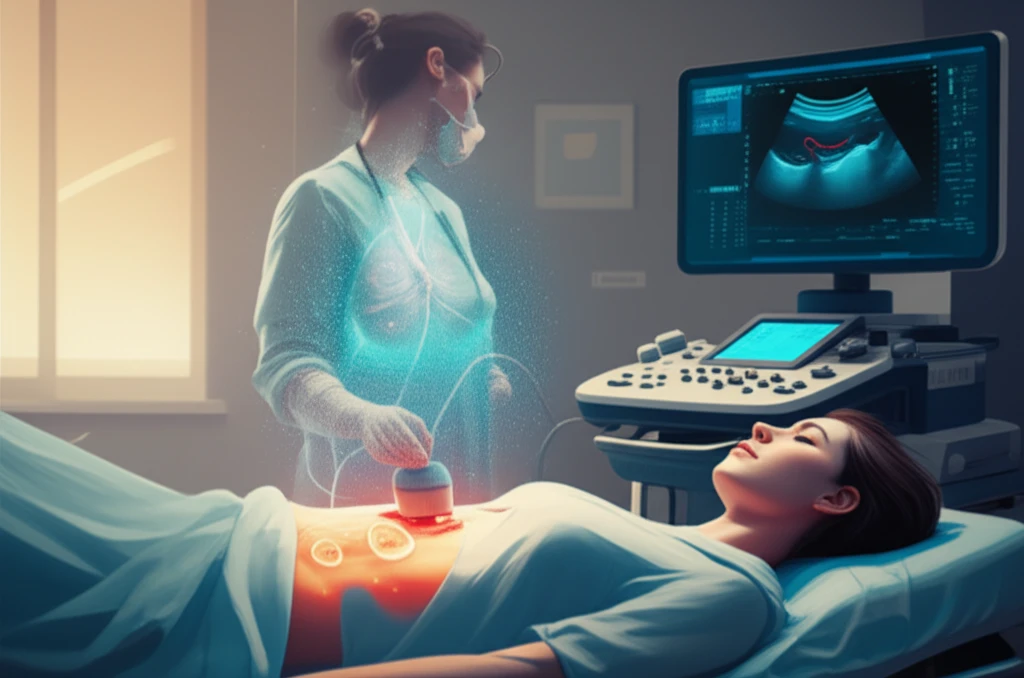 Illustration of a doctor using ultrasound to diagnose pneumonia