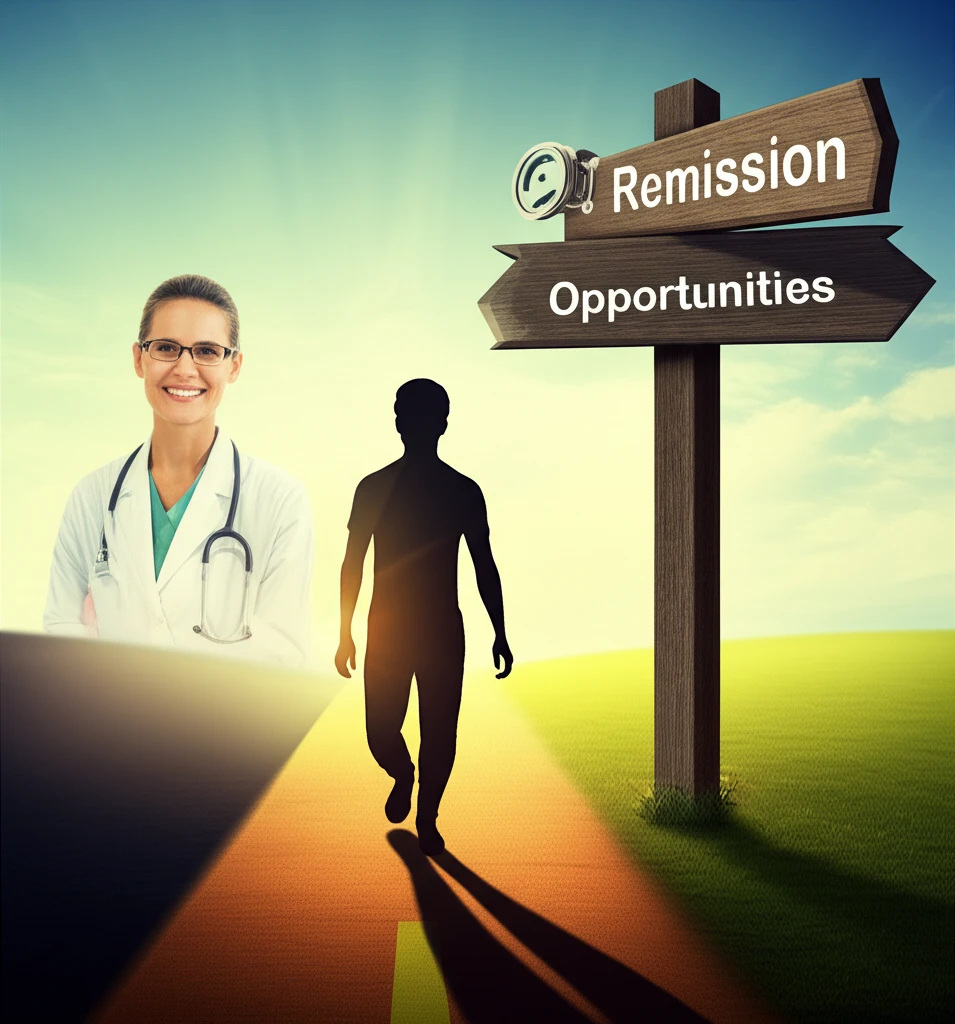 Illustration of a person walking a path representing the journey after Cushing's syndrome remission, with both challenges and opportunities.
