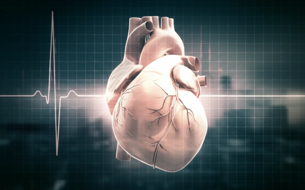 Illustration of a glowing heart with an ECG graph, symbolizing early detection of heart conditions.