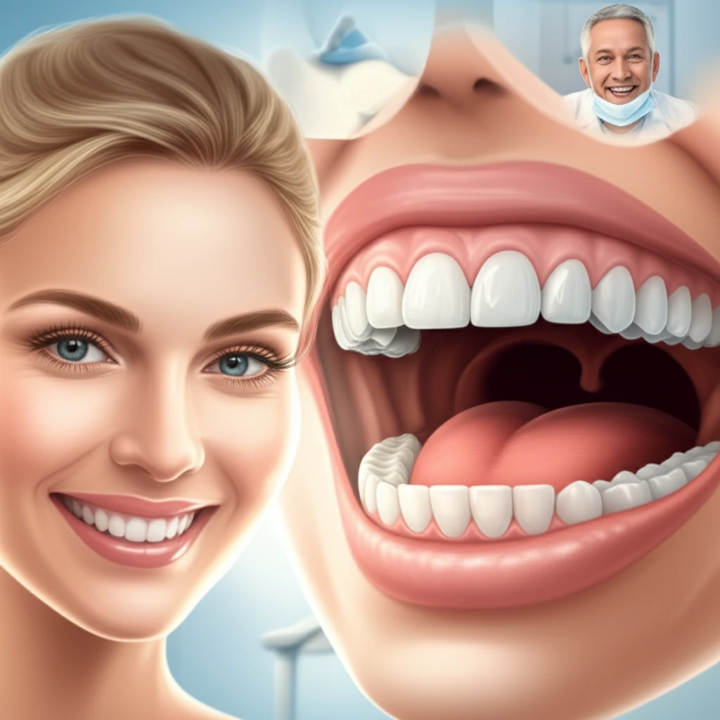Illustration of a woman smiling with healthy teeth and gums, representing dental health