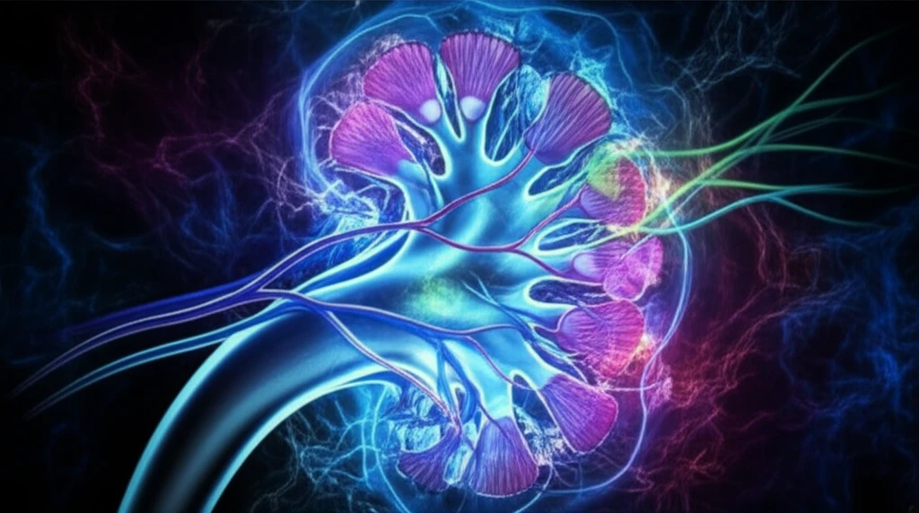 Illustration of a kidney organoid highlighting the CXCL12 signaling pathway.