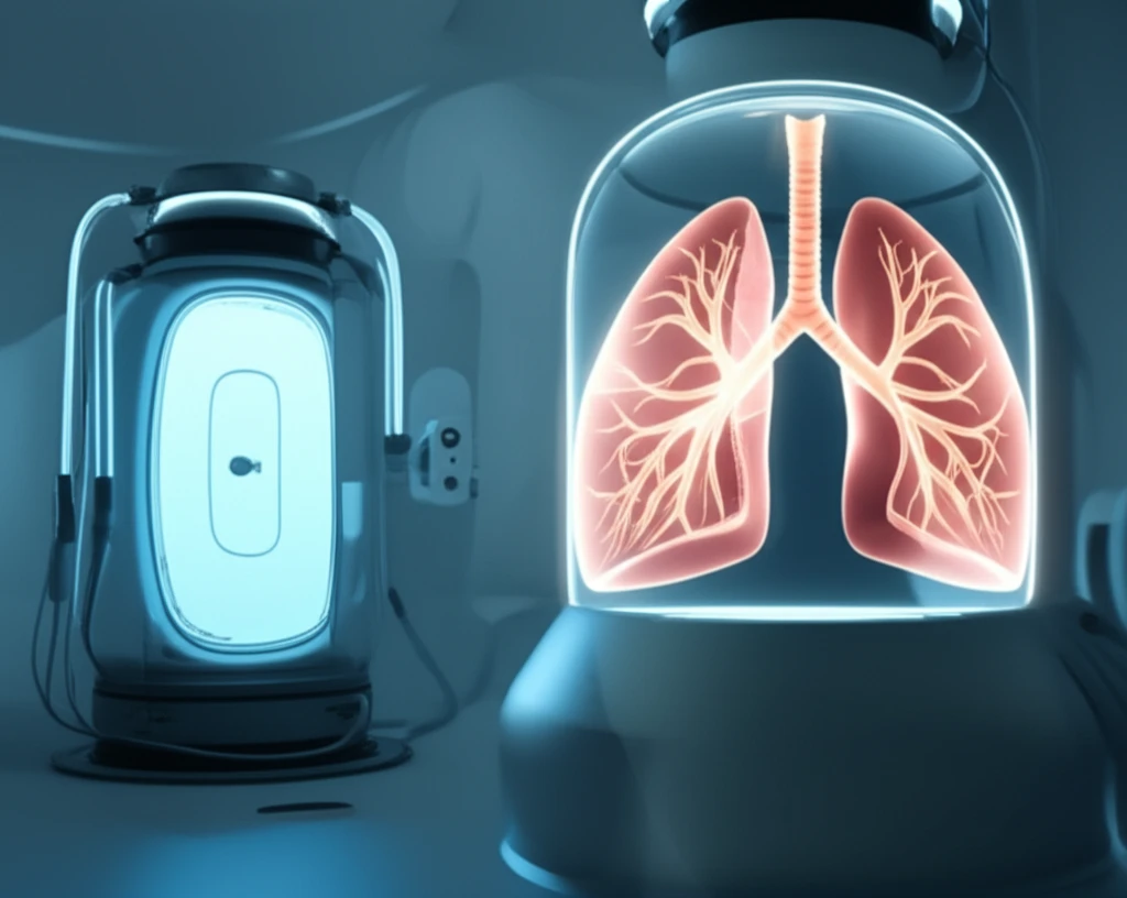 Illustration of a clean oxygen chamber with healthy lungs in the background
