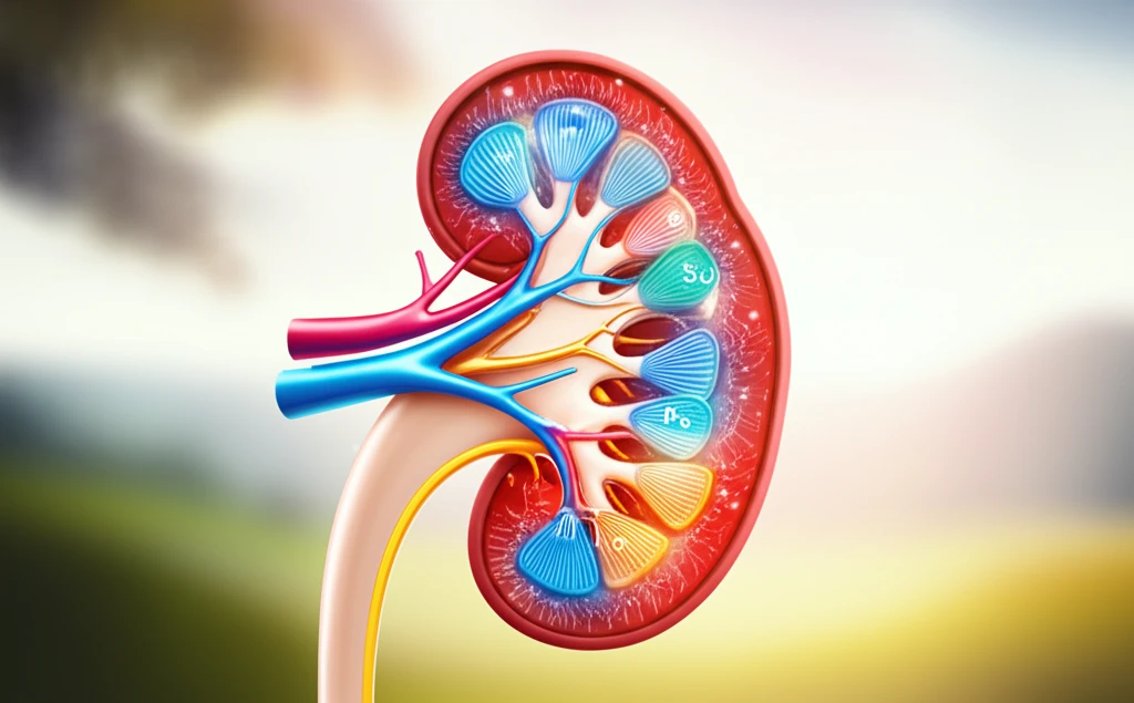 A digital illustration depicting healthy kidney function, with balanced sodium and potassium levels.